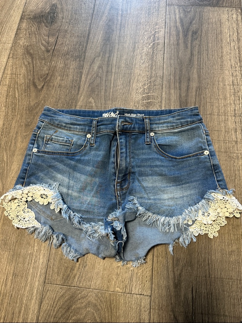 Mossimo Supply Co. Blue Denim High-Rise Shorts with Cream Crochet